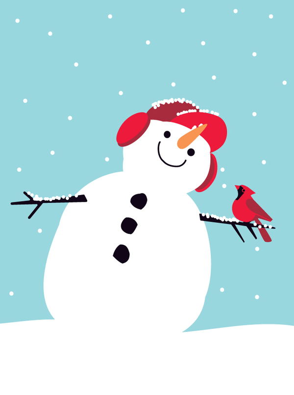 xmas-snowman with cardinal