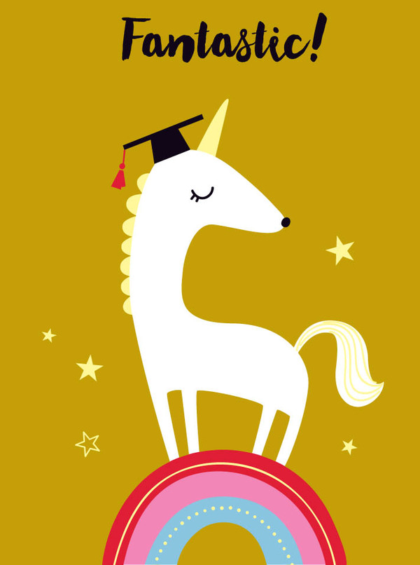 grad-unicorn graduate on metallic