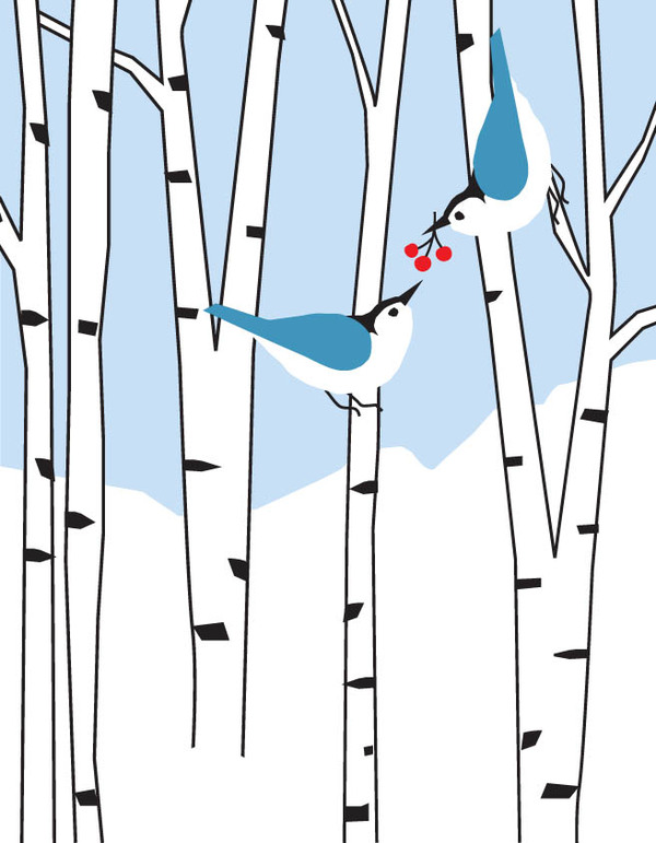 xmas-two birds in birches