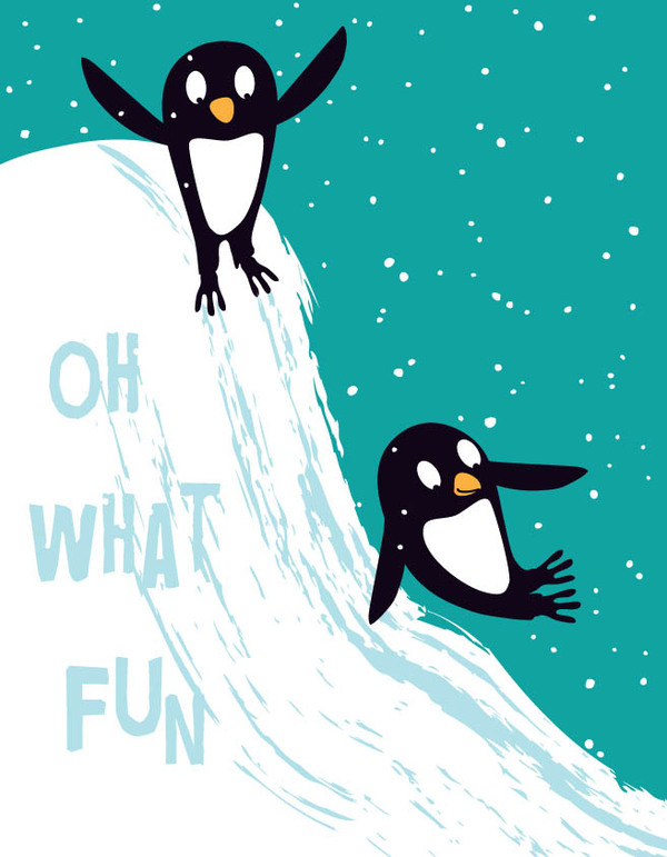 xmas-penguin sledding fun