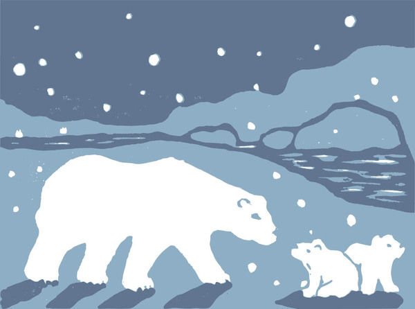 xmas-polar bear print with pearlescent blues