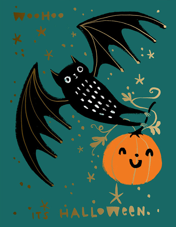 hall-bat and pumpkin with metallic gold detail