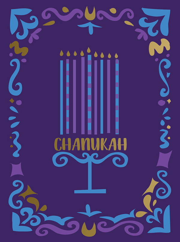 han-menorah in frame with metallic detail
